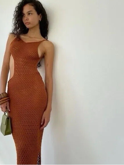 Backless Crochet Midi Dress In Rust